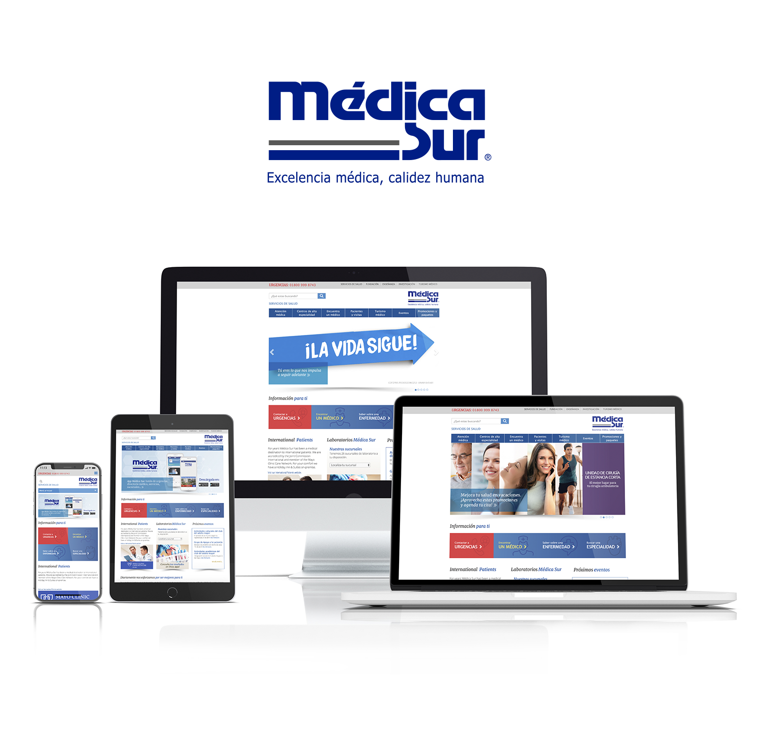 Vista en distintos dispositivos del sitio de Médica Sur